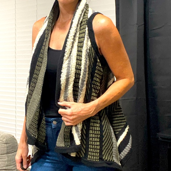 A.N.A Chunky Shawl Collar Sweater Striped Cardigan Vest MED - Picture 2 of 9